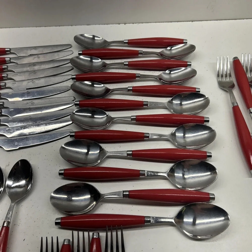Vintage Fiesta Fiestaware Red Flatware 38 Piece Set Stainless Taiwan
